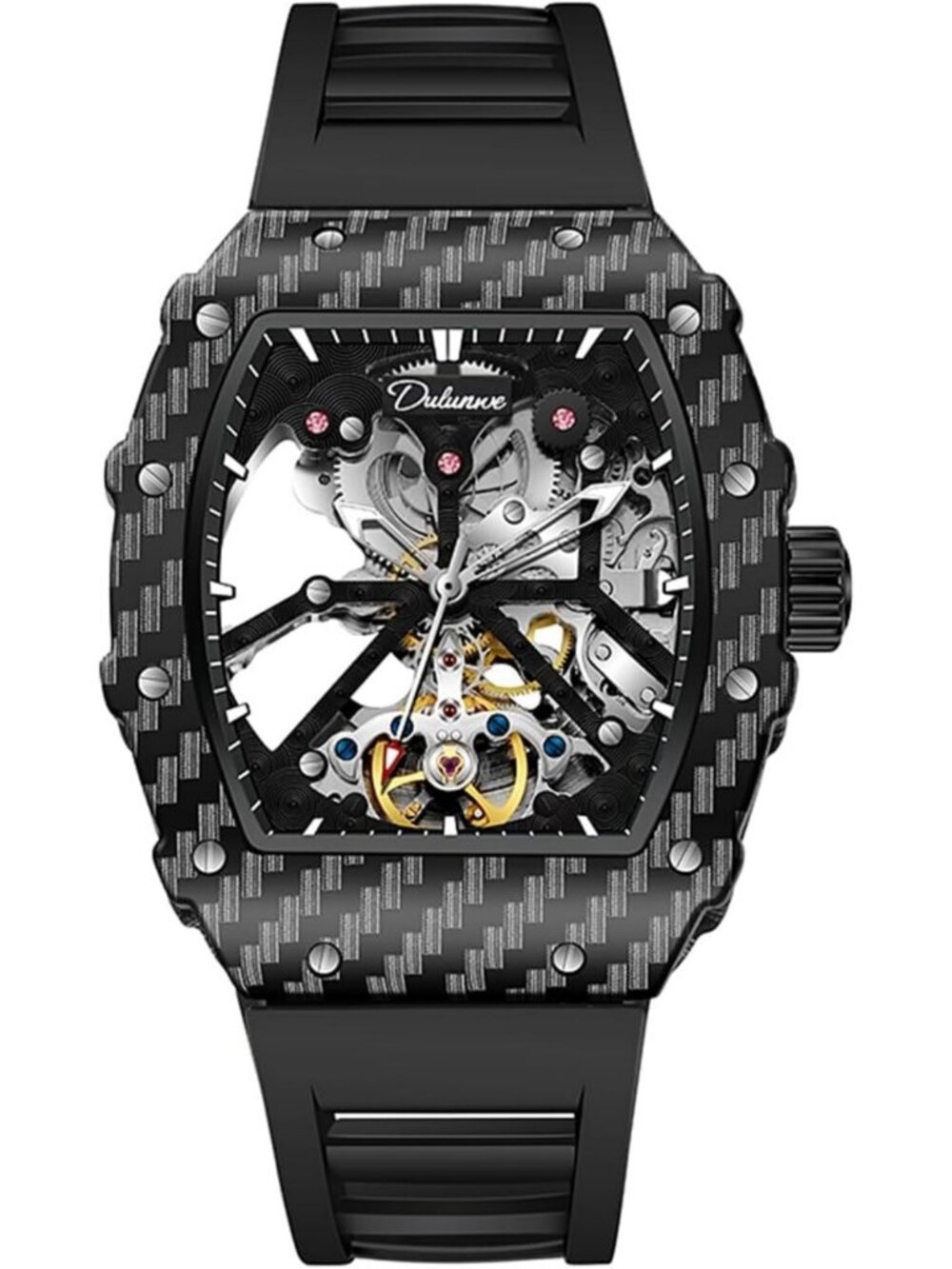 Stylish Men's Luminous Skeleton Tonneau Watch - Unique Automatic Design